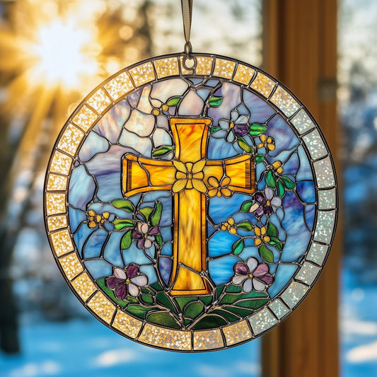 Sunlit Cross Suncatcher Steadfast Faith Window Hanging Home Decor Gift For Girlfriend - Pvr