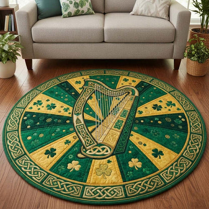 Celtic Emerald Anthem Irish Quilted Round Mat St Pattys Day Decor Gifts For Irish Family - Printvoro
