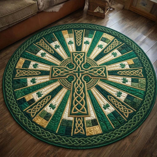 Emerald Cross Irish Quilted Round Mat St Pattys Day Decor Ideas St Patricks Day Gift Ideas - Printvoro