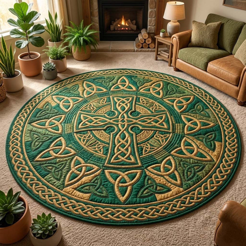 Trinity Cross Irish Quilted Round Mat St Paddy's Day Mat St Patricks Day Presents - Printvoro