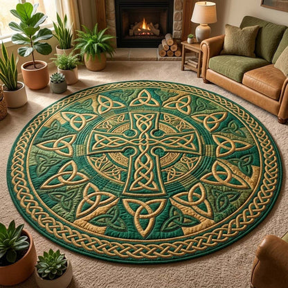 Trinity Cross Irish Quilted Round Mat St Paddy's Day Mat St Patricks Day Presents - Printvoro