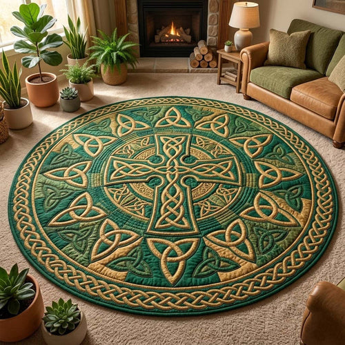 Trinity Cross Irish Quilted Round Mat St Paddy's Day Mat St Patricks Day Presents - Printvoro