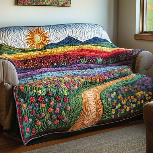 Happy Sunshine Quilted Sofa Cover Flower Path Beautiful Under The Sun Quilt Gift For Natural Lovers - Pvr
