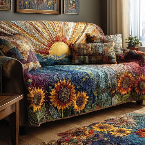 Rainbow Field Quilted Sofa Cover Energy Cozy For Sun Flower Idea Gift For Wife - Pvr