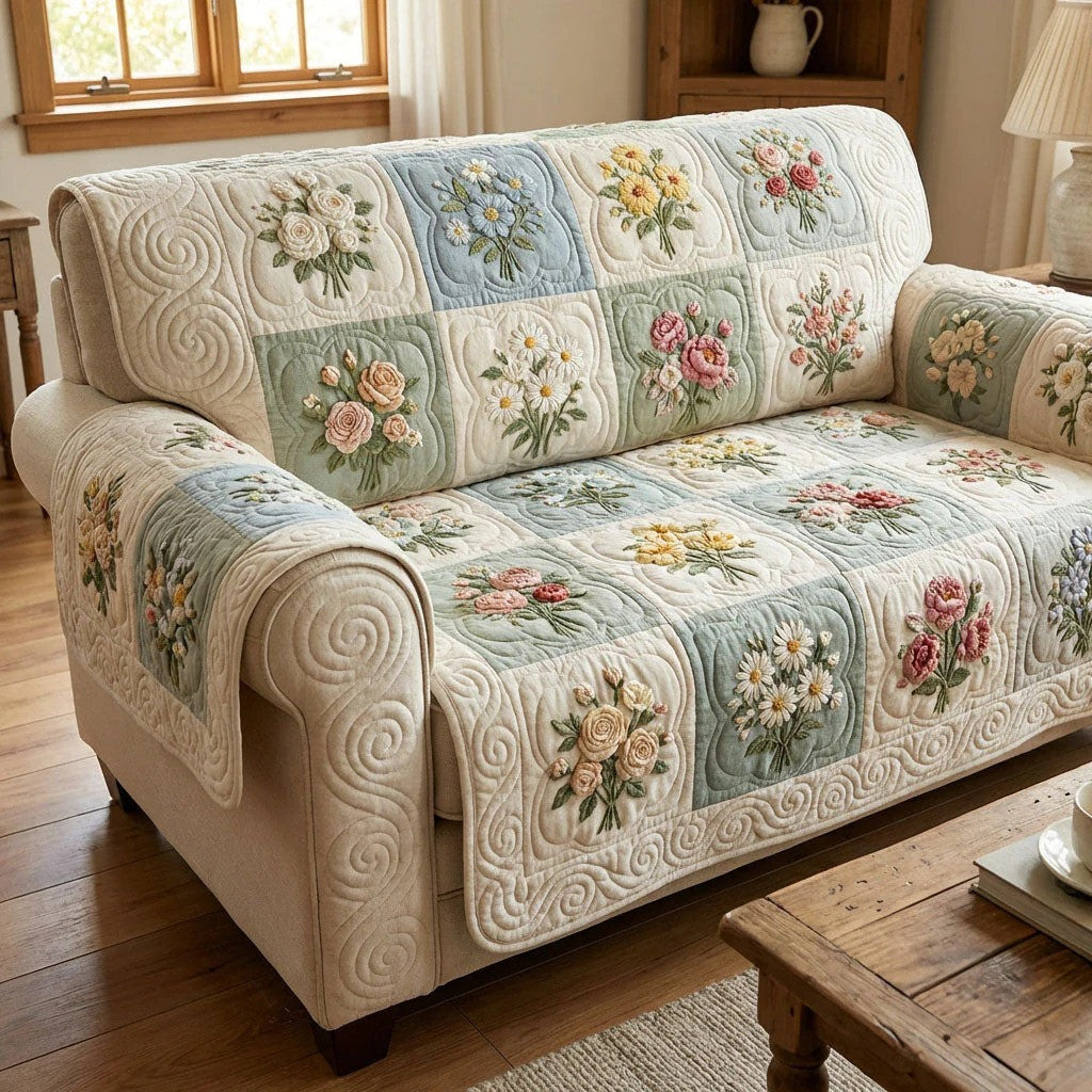 Soft Garden Quilted Sofa Cover Beautifull Pattern Flower Quilt Best Present For Flowers Lovers - Pvr