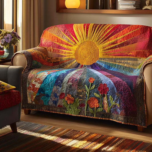 Wind Meadow Quilted Sofa Cover Cozy Sun And Flowers Design Perfect Gift For Parents - Pvr