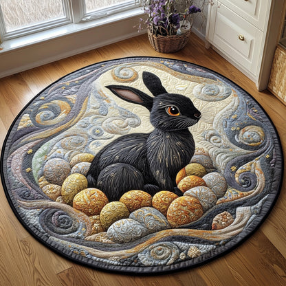 Black Easter Bunny Egg Hunt Round Mat Vintage Bunny Round Rug Unique Gift For Family - Pvr