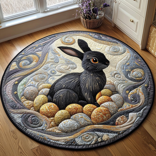 Black Easter Bunny Egg Hunt Round Mat Vintage Bunny Round Rug Unique Gift For Family - Pvr