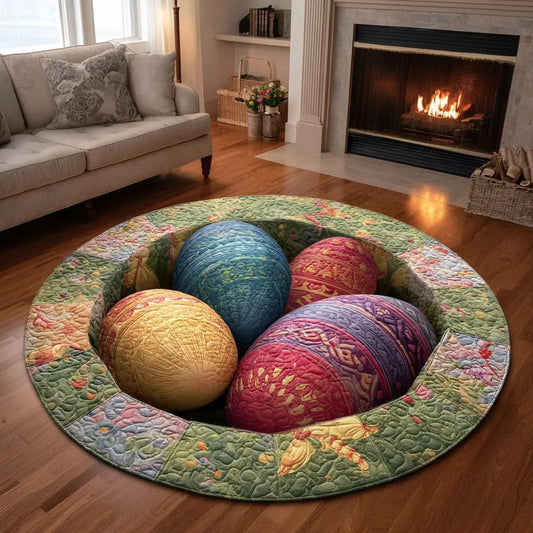 Colorful Easter Eggs Round Mat Spring Holiday Home Decor Unique Gift For Kids - Pvr