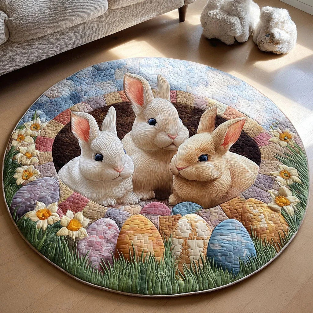Cute Easter Bunny Egg Round Mat Happy Easter Decor Rug Easter Presents For Family - Pvr