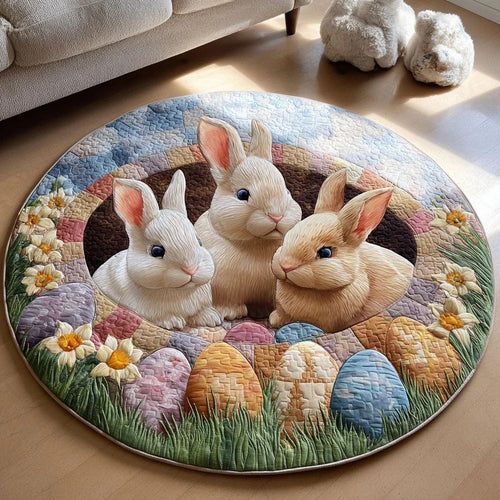 Cute Easter Bunny Egg Round Mat Happy Easter Decor Rug Easter Presents For Family - Pvr
