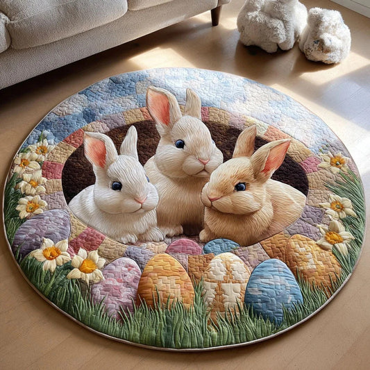 Cute Easter Bunny Egg Round Mat Happy Easter Decor Rug Easter Presents For Family - Pvr