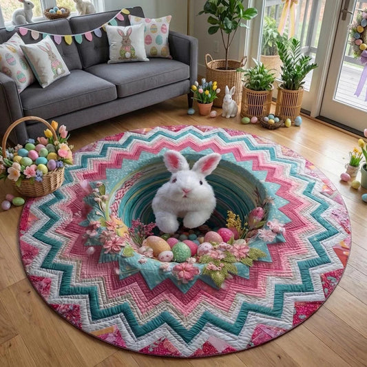 Cute Easter Bunny Round Mat Happy Easter Decorations Rug Holiday Home Decor Gift For Kids - Pvr