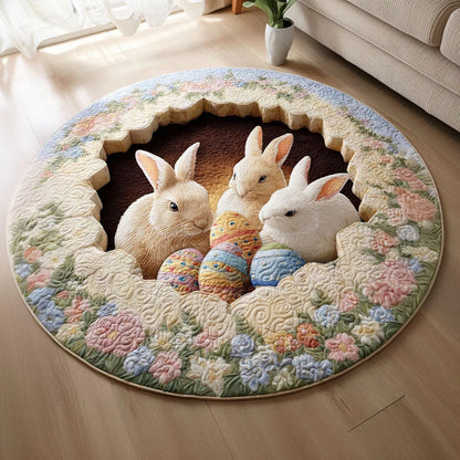 Cute Easter Bunny Round Mat Spring Bunny Nest Round Rug Holiday Home Decor Gift For Her - Pvr