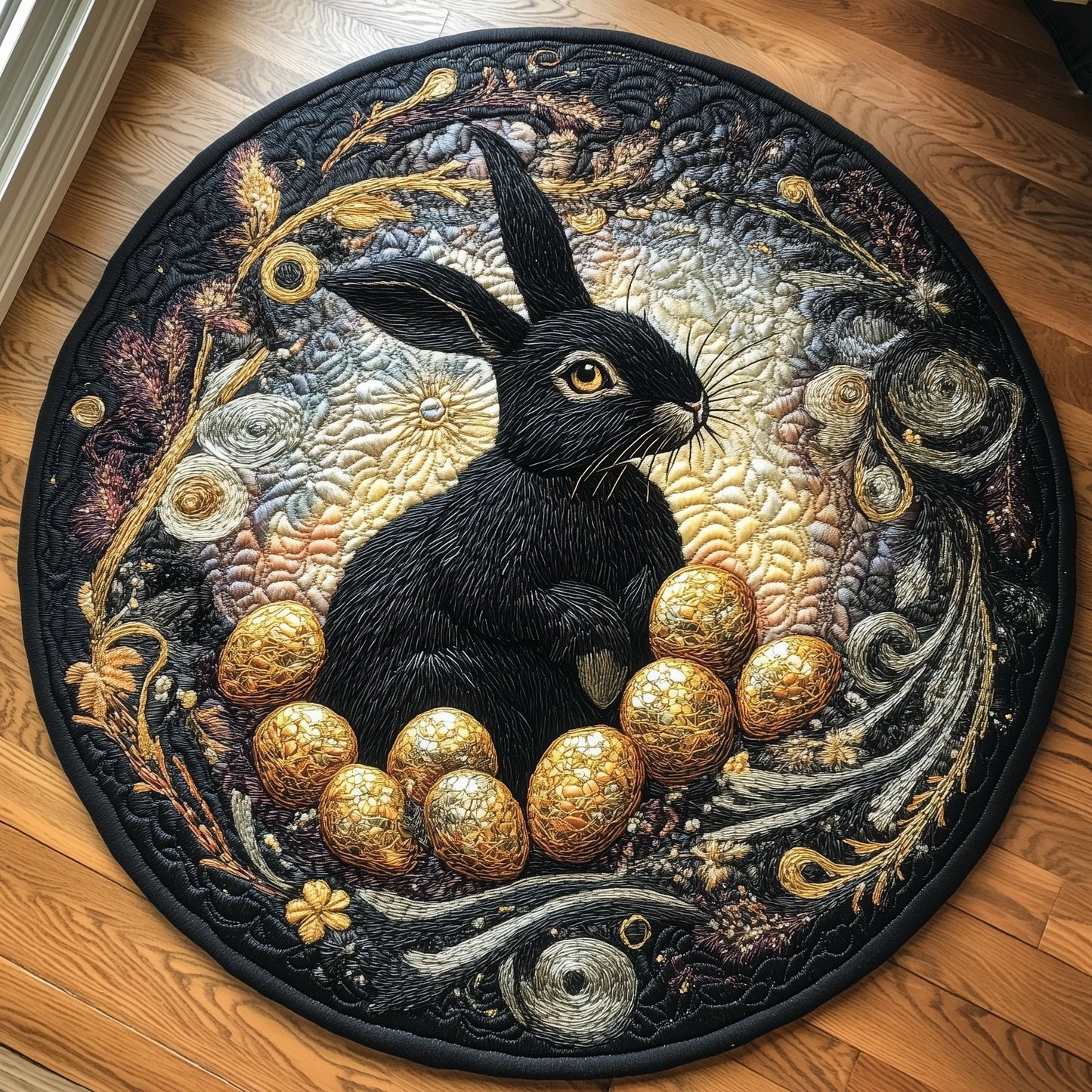 Dark Easter Bunny Egg Hunt Round Mat Gothic Bunny Rug Unique Easter Gifts - Pvr