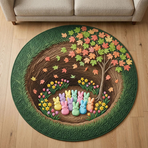Easter Bunny Garden Round Mat Spring Bunny Indoor Mat Unique Gift For Family - Pvr