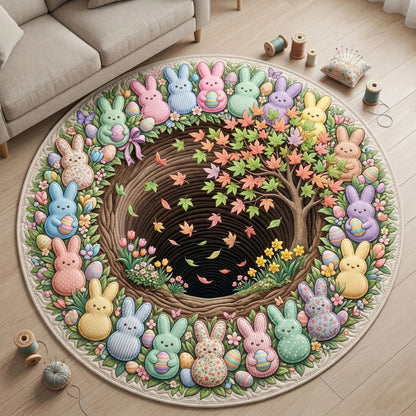 Easter Bunny Nest Round Mat Happy Easter Round Rug Easter Presents For Family - Pvr