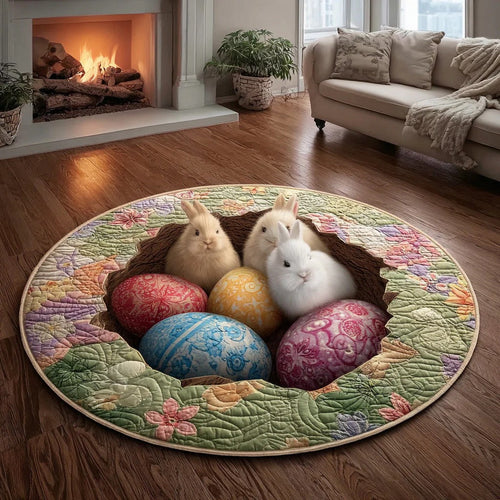 Easter Eggs Round Mat Spring Holiday Floor Mat Colorful Egg Nest Rug Gift For Family - Pvr