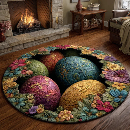 Floral Easter Eggs Round Mat Egg Nest Rug Living Room Decor Gift For Family - Pvr