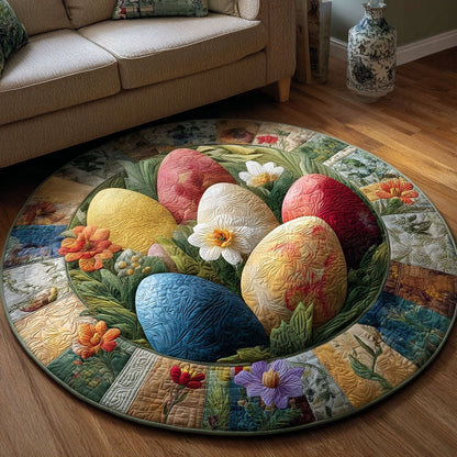 Floral Easter Eggs Round Mat Spring Holiday Indoor Mat Egg Nest Living Room Decor - Pvr