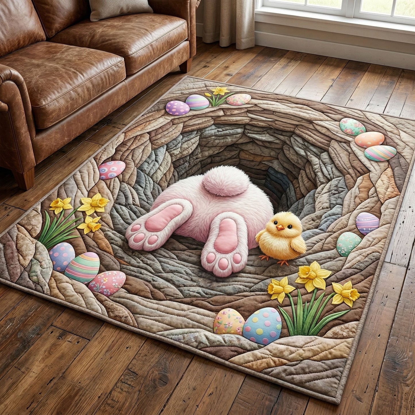 Bunny Nest Quilted Area Rug Decor Cute Easter Bunny Decor Best Spring Holiday Gift Idea - Pvr