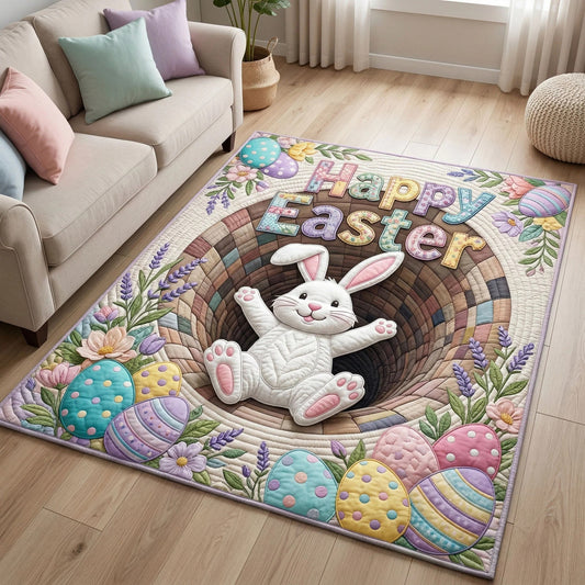 Happy Easter Bunny Quilted Area Rug Cute Easter Bunny Room Decor Easter Gift For Friends - Pvr