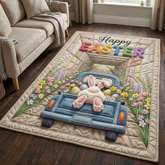 Happy Easter Bunny Quilted Area Rug Cute Easter Bunny Room Decor Lovely Easter Gift For Mom - Pvr