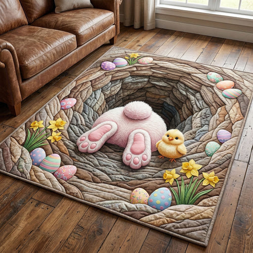 Bunny Burrow Quilted Area Rug Easter Egg Hunt Room Decor Unique Gift For Wife - Printvoro