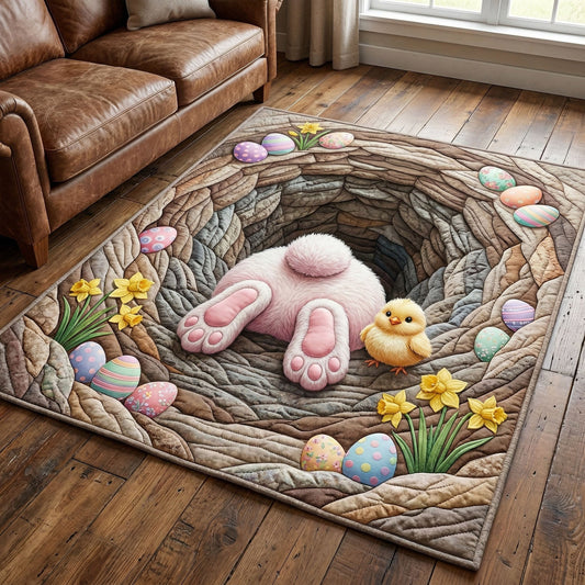 Bunny Burrow Quilted Area Rug Easter Egg Hunt Room Decor Unique Gift For Wife - Printvoro