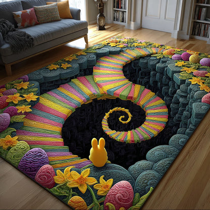 Bunny Hop Mosaic Quilted Area Rug Spring Festival Easter Room Decor Gift For Wife - Printvoro