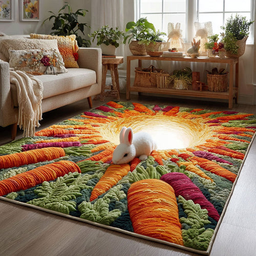 Bunny in Carrot Escape Area Quilted Area Rug Sweet Bunny Easter Home Decor New Home Gift - Printvoro