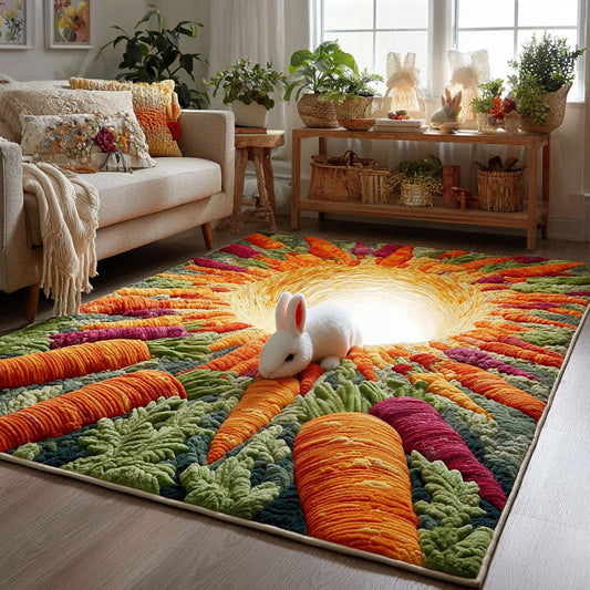 Bunny in Carrot Escape Area Quilted Area Rug Sweet Bunny Easter Home Decor New Home Gift - Printvoro