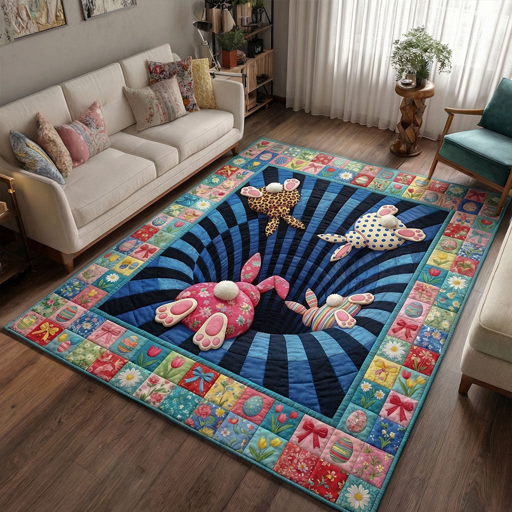 Curious Bunny Burrow Quilted Area Rug Sweet Bunny Easter Room Decor Gift For Grandma - Printvoro