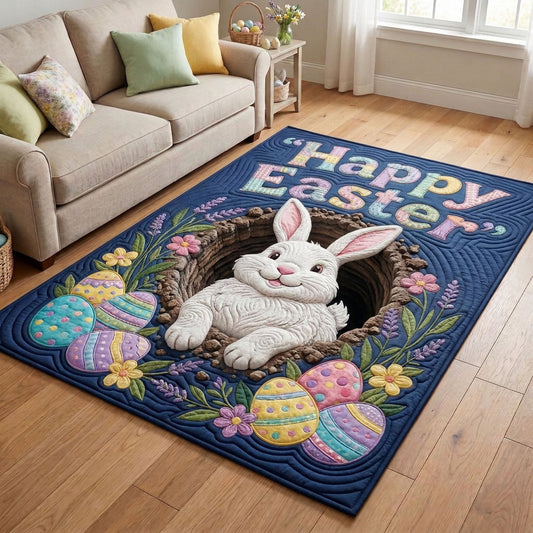 Happy Easter Quilted Area Rug Spring Festival Easter Room Decor Snuggly Gift For Her - Printvoro