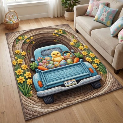 Easter Pick Up Quilted Area Rug Cute Easter Chick In Flower Room Decor Housewarming Gift - Printvoro