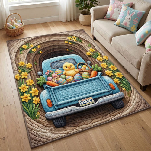 Easter Pick Up Quilted Area Rug Cute Easter Chick In Flower Room Decor Housewarming Gift - Printvoro