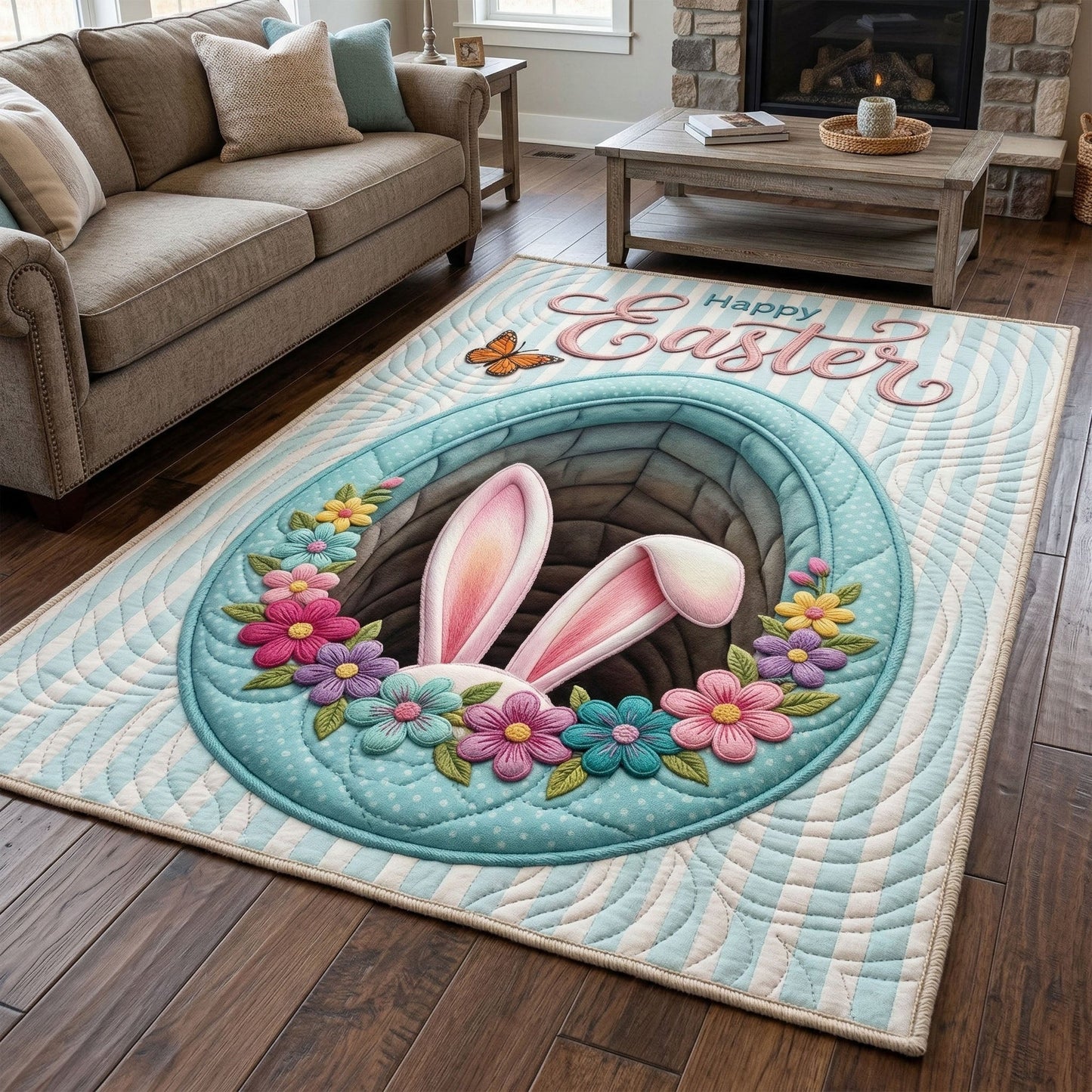 Happy Easter Quilted Area Rug Spring Festival Easter Room Decor Gift For Loved Ones - Printvoro