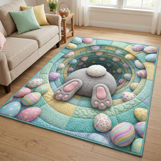 Pastel Bunny Quilted Area Rug Easter Easter Bunny With Colorful Eggs Decor Gift For Him - Printvoro