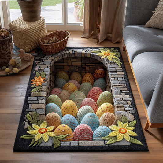 Pastel Egg Treasure Quilted Area Rug Easter Bunny Spring Room Decor Gift For Mom - Printvoro