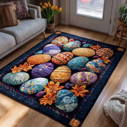 Spring Garden Whimsy Quilt Area Rug Colorful Easter Egg Cozy Gift For Mom - Printvoro