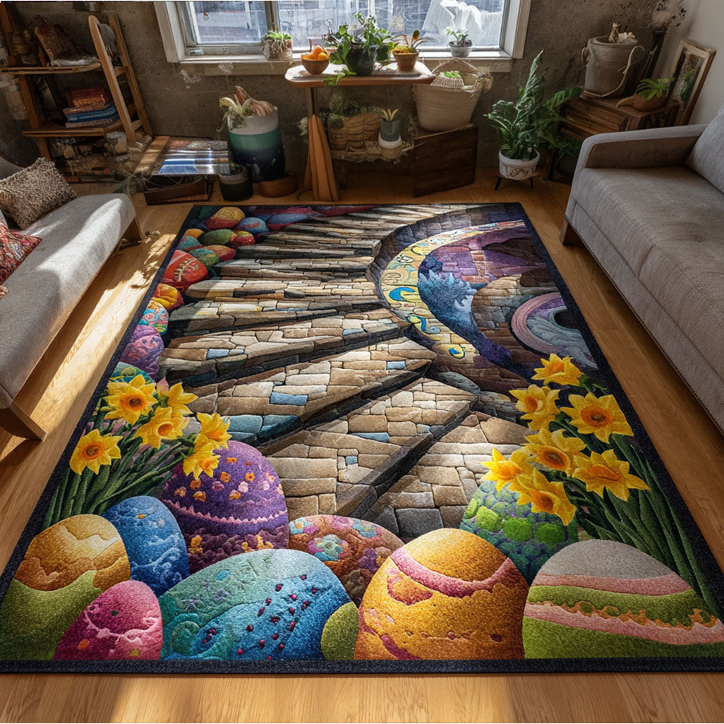 Springtime Egg Trail Quilted Area Rug Spring Nature Inspired Room Decor Housewarming Gift - Printvoro