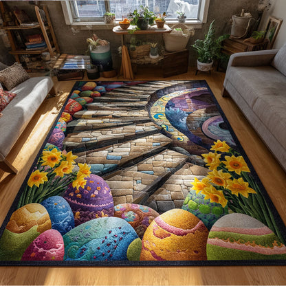 Springtime Egg Trail Quilted Area Rug Spring Nature Inspired Room Decor Housewarming Gift - Printvoro