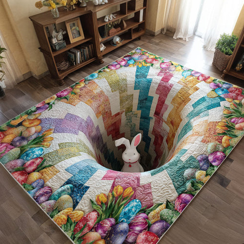 Whimsical Rabbit Tunnel Quilted Area Rug Spring Festival Easter Room Decor Gift For Loved Ones - Printvoro