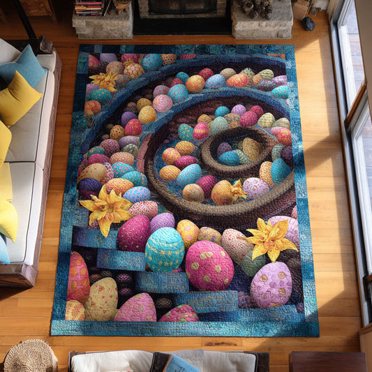 Whimsy Egg Escape Quilted Area Rug Colorful Easter Egg Home Decor Housewarming Gift Idea - Printvoro