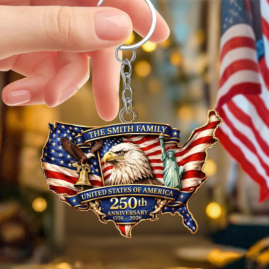 Personalized US 250th Anniversary Keychain 1776–2026 Independence Decor Gift For Her - Printvoro