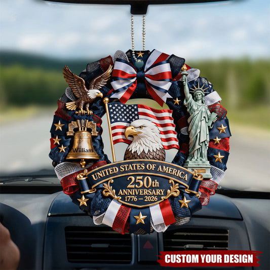 Personalized US 250th Anniversary Patriot Car Ornament Fourth Of July Decor Gift For Him - Printvoro