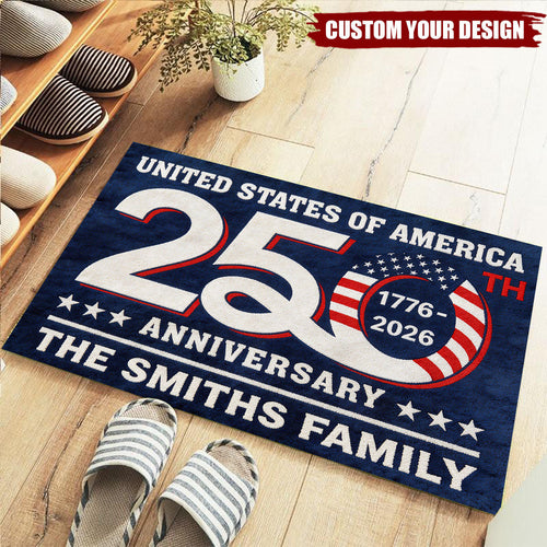 Personalized America 250th Anniversary Doormat USA 1776 2026 Patriotic Flag Decor Gift For Mom - Printvoro