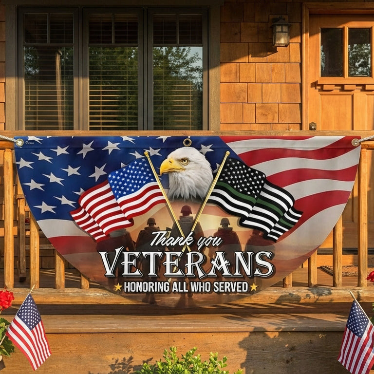 US Military Thank You Veterans Fan Flag Honoring All Who Served Merch Patriotic Decor - Printvoro