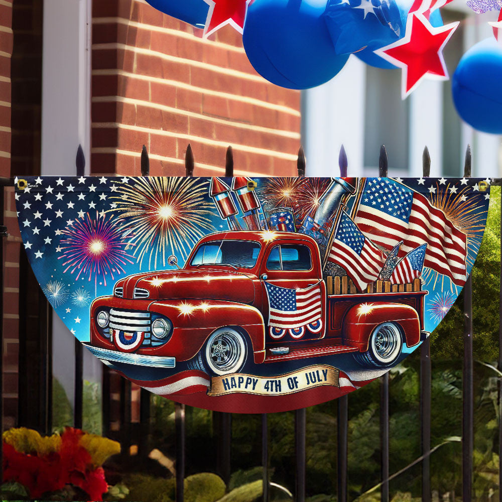 Happy 4th Of July Fan Flag Red Pickup Truck Anniversary Outdoor Decor Gift For Mom - Printvoro