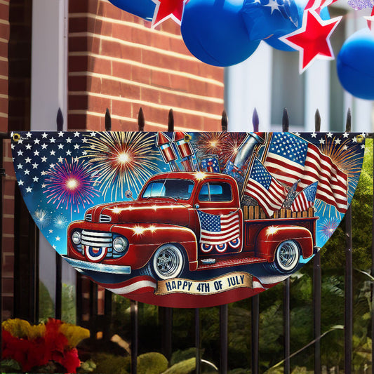Happy 4th Of July Fan Flag Red Pickup Truck Anniversary Outdoor Decor Gift For Mom - Printvoro